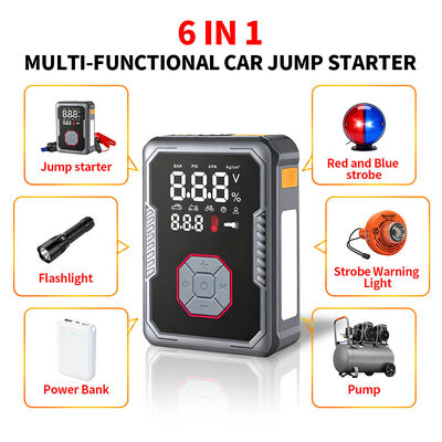 1200A 1800A 2400A Vehicle Battery Jump Starter Pack With Air Compressor 3.2 Inch LED Display