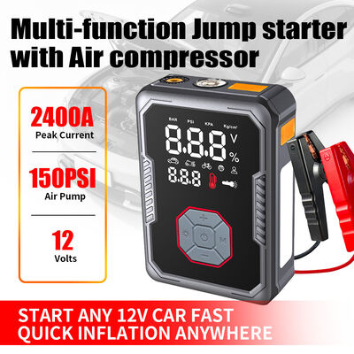 1200A 1800A 2400A Vehicle Battery Jump Starter Pack With Air Compressor 3.2 Inch LED Display