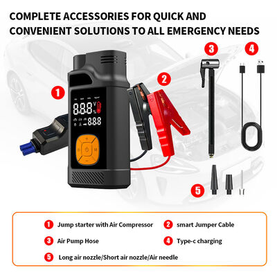Rechargeable Automobile Jump Starters 8000mAh Car Jump Starter Power With Air Compressor Flashlight Lighting