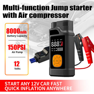 Rechargeable Automobile Jump Starters 8000mAh Car Jump Starter Power With Air Compressor Flashlight Lighting