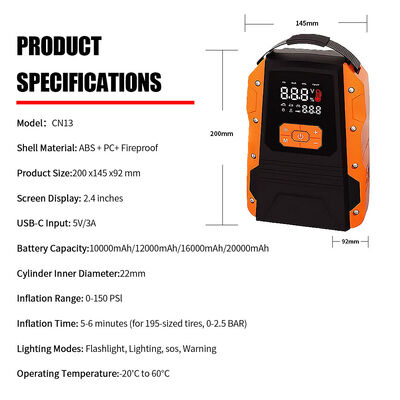 Portable Car Emergency Jump Starter 20000mAh 150PSI Auto Tire Inflator 12V Battery Jump Box Car Tire Pump