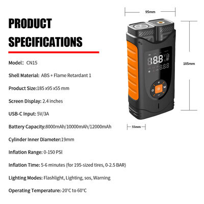 Car Portable Tire Inflator Air Compressor 0-150 PSI Cordless Air Pump 8000mAh 10000mAh 12000mAh