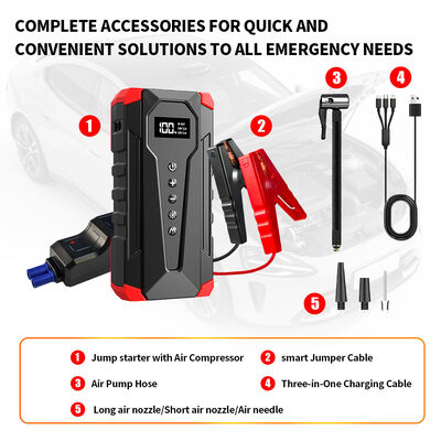12000mAh Battery Jump Starter With Air Compressor 12 Volt Battery Jump Box Auto Battery Booster Tire Inflator