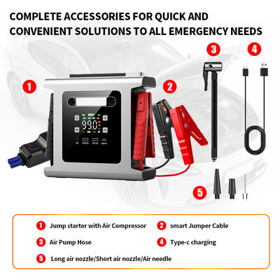 Car Jump Starter With Air Compressor Flashlight 24v Truck Jump Starter 64000mAh Vehicle Start Power Supply 12V 24V