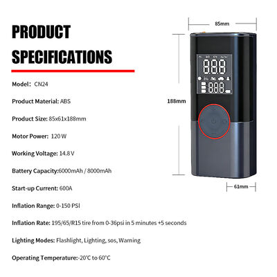 Portable Car Battery Jump Starter Pack Type C Jump Starter With Air Compressor 0-150PSI