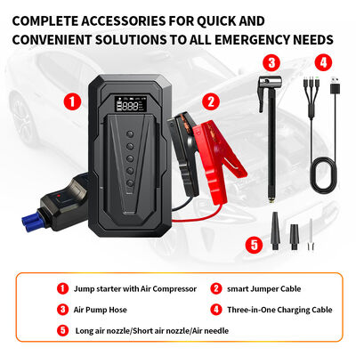 ABS Booster Pack Jump Starter 2 In 1 6000MAh 12V Digital Portable Tire Inflator 150psi Air Compressor