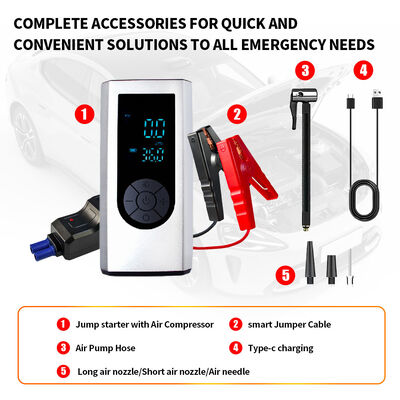 Portable Car Air Compressor For Tires 12V 150psi Digital Rechargeable Car Battery Charger Jump Starter Led Display