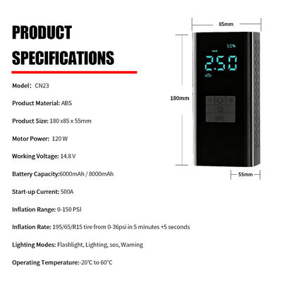 Car Battery Charger Jump Starter Battery Pack Car Emergency Power Supply 6000mAh / 8000mAh Air Compressor