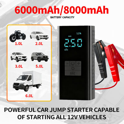 6000mAh 8000mAh Battery Jump Starter Air Compressor Car Battery Charger Jump Starter Pack