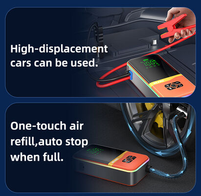 Vehicle Battery Jump Starter Pack With USB Port LED Light Warning Light Car Jump Starter Air Compressor For Car Tires