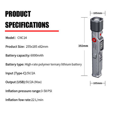 6000mAh Portable Emergency Car Charger Jump Starter ABS Tire Inflator Flashlight Air Pump Power Bank