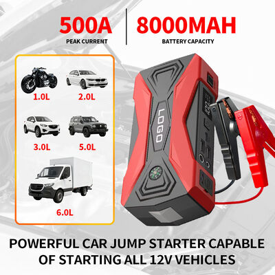 6000mAh 7200mAh 8000mAh Multi Functional Jump Starter Lithium Battery High Power Car Battery Jump Starter Smart Digital Portable Emergency Car Battery Jump Starter with LED Light, Warning Light & SOS