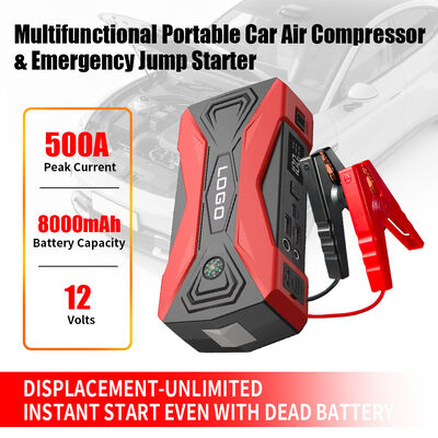 6000mAh 7200mAh 8000mAh Multi Functional Jump Starter Lithium Battery High Power Car Battery Jump Starter Smart Digital Portable Emergency Car Battery Jump Starter with LED Light, Warning Light & SOS