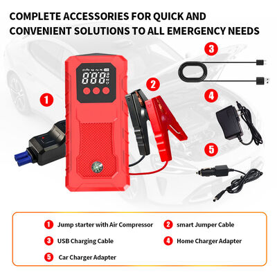 300A - 500A Automobile Battery Jump Starter 6000mAh Car Emergency Start Power Supply MultifunctionEmergency Car Jump Starter with Smart Digital Features, LED Light, Warning Light & SOS