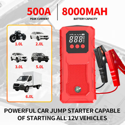 300A - 500A Automobile Battery Jump Starter 6000mAh Car Emergency Start Power Supply MultifunctionEmergency Car Jump Starter with Smart Digital Features, LED Light, Warning Light & SOS
