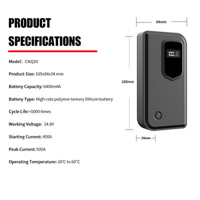 Multi Functional Car Battery Jump Starter Pack High Power 6400mAh Automobile Power Supply Digital SmartJump Starter for Car with LED Light, Warning Light, SOS & Emergency Battery Power