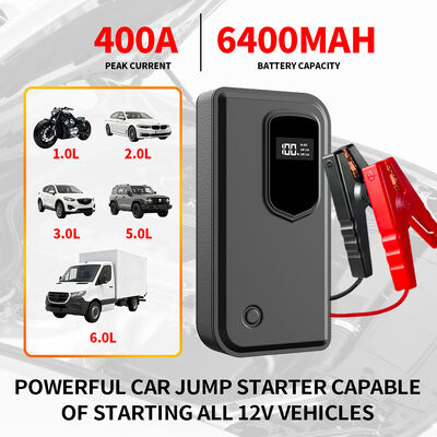 Multi Functional Car Battery Jump Starter Pack High Power 6400mAh Automobile Power Supply Digital SmartJump Starter for Car with LED Light, Warning Light, SOS & Emergency Battery Power