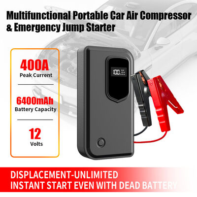 Multi Functional Car Battery Jump Starter Pack High Power 6400mAh Automobile Power Supply Digital SmartJump Starter for Car with LED Light, Warning Light, SOS & Emergency Battery Power