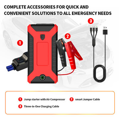 Multifunctional Auto Emergency Jump Starter 300A - 600A Gasoline Diesel Emergency Car Starter Pack  Digital Portable Emergency Car Battery Jump Starter with LED Light, Warning Light & SOS Integration