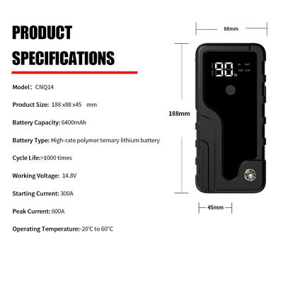 Intelligent Automobile Jump Starters 6400MAH 12V Portable Car Jump Starter Power Bank MultifunctionEmergency Car Battery Jump Starter with Smart Digital LED Light, Warning Light & SOS