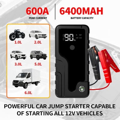 Intelligent Automobile Jump Starters 6400MAH 12V Portable Car Jump Starter Power Bank MultifunctionEmergency Car Battery Jump Starter with Smart Digital LED Light, Warning Light & SOS