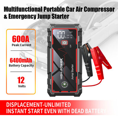 6400mah 12V Portable Car Battery Jump Starter Power Station With LED Display Multi Function Smart DigitalEmergency Car Jump Starter with LED Light, Warning Light, SOS & Portable Rechargeable Design