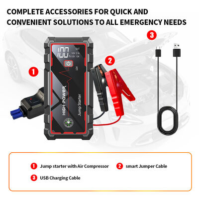 6400mah 12V Portable Car Battery Jump Starter Power Station With LED Display Multi Function Smart DigitalEmergency Car Jump Starter with LED Light, Warning Light, SOS & Portable Rechargeable Design
