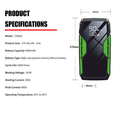 6400mAh 12V Vehicle Battery Jump Starter Portable Car Battery Booster Jump Starter Power Bank Portable Emergency Car Battery Jump Starterwith SmartLED Light, Warning Light, SOS & Rechargeable Multifun