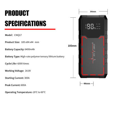 Outdoor 12V Multi Function Portable Car Jump Starter 6800mAh Battery Lithium Battery Booster SmartEmergency Car Jump Starter with Digital Control, LED Light, Warning Light & SOS Function