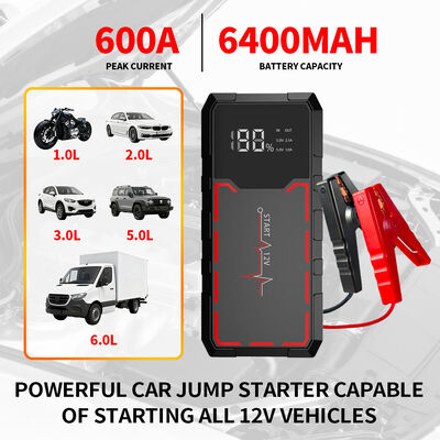 Outdoor 12V Multi Function Portable Car Jump Starter 6800mAh Battery Lithium Battery Booster SmartEmergency Car Jump Starter with Digital Control, LED Light, Warning Light & SOS Function