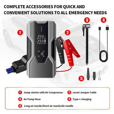 Portable Rechargeable Car Jump Starter with 150PSI Max Tire Inflator 6400mAh Battery and LED Light