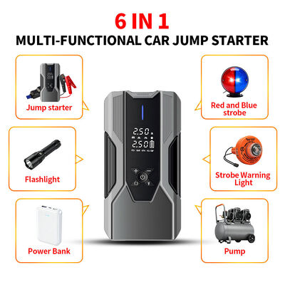 Portable Rechargeable Car Jump Starter with 150PSI Max Tire Inflator 6400mAh Battery and LED Light