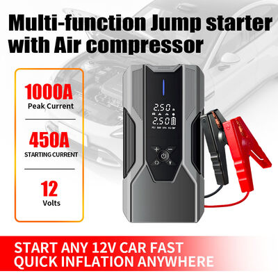 Portable Rechargeable Car Jump Starter with 150PSI Max Tire Inflator 6400mAh Battery and LED Light