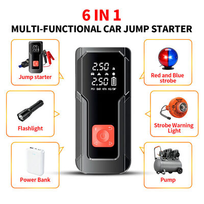 Smart 6000mAh Car Jump Starter with 150 PSI Tire Inflator and LED Flashlight Portable Power Bank