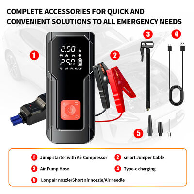 Smart 6000mAh Car Jump Starter with 150 PSI Tire Inflator and LED Flashlight Portable Power Bank