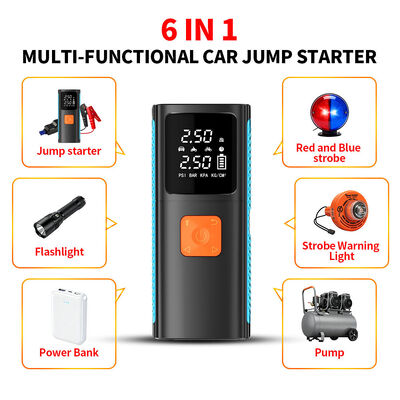 Smart Portable Rechargeable Car Jump Starter with 150PSI Max Tire Inflator and 6400mAh Multifunction Power Bank