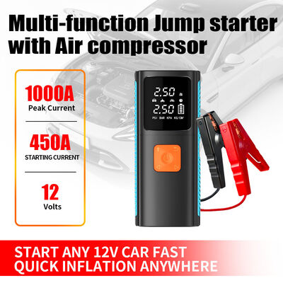 Smart Portable Rechargeable Car Jump Starter with 150PSI Max Tire Inflator and 6400mAh Multifunction Power Bank