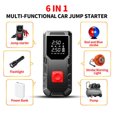 6000mAh Battery Car Jump Starter with 150PSI Tire Inflator and LED Flashlight for Emergency Power Supply