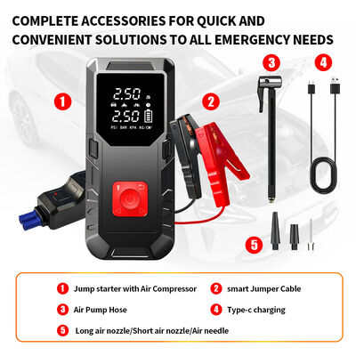 6000mAh Battery Car Jump Starter with 150PSI Tire Inflator and LED Flashlight for Emergency Power Supply