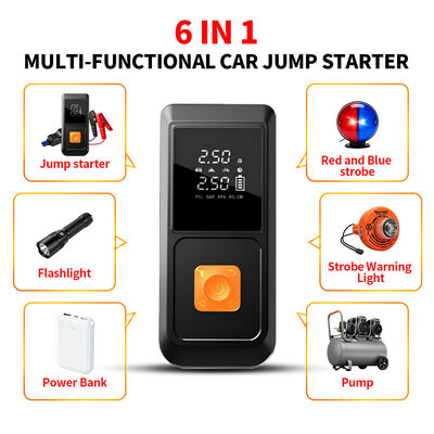 Portable Car Jump Starter with 6400mAh Battery Capacity 150 PSI Tire Inflator and LED Flashlight with SOS
