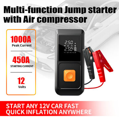 Portable Car Jump Starter with 6400mAh Battery Capacity 150 PSI Tire Inflator and LED Flashlight with SOS