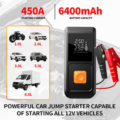 Portable Car Jump Starter with 6400mAh Battery Capacity 150 PSI Tire Inflator and LED Flashlight with SOS