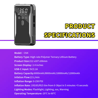 Emergency Jump Starter and Air Compressor All-in-One , 12V Car Battery Booster , Multi-function Vehicle Power Bank