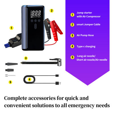 Portable Car Jump Starter with Air Compressor Multi-Function Emergency Power LED Light for Dead Battery