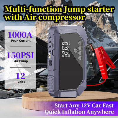 Powerful 1000A Car Jump Starter with 150PSI Air Compressor , 6 in 1 Emergency Booster Pack for All 12V Vehicles