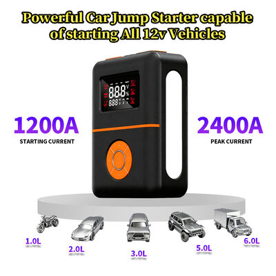 2400A Peak Current Car Jump Starter with 150 PSI Air Compressor and 16000mAh Power Bank for 12V Vehicles