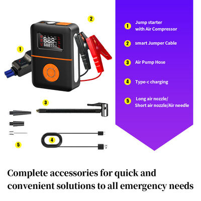 2400A Peak Current Car Jump Starter with 150 PSI Air Compressor and 16000mAh Power Bank for 12V Vehicles