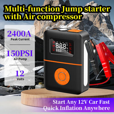 2400A Peak Current Car Jump Starter with 150 PSI Air Compressor and 16000mAh Power Bank for 12V Vehicles