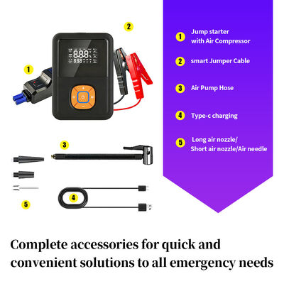 2400A Peak Current Jump Starter with 150 PSI Air Compressor and 16000mAh Battery Capacity Emergency Kit for 12V Vehicles
