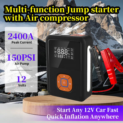 2400A Peak Current Jump Starter with 150 PSI Air Compressor and 16000mAh Battery Capacity Emergency Kit for 12V Vehicles